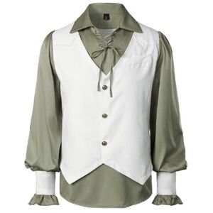 Pirate Medieval Victorian Cosplay Vest Shirt Costume White /Green